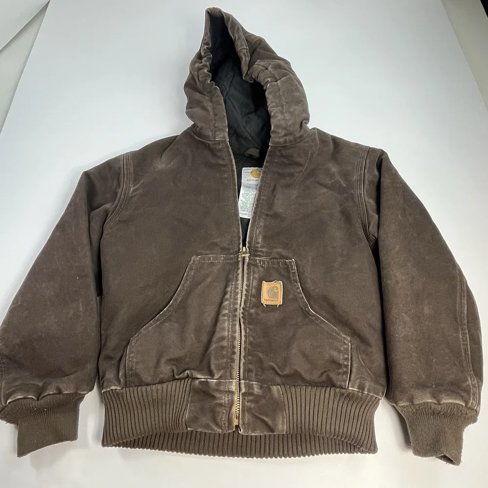 Carhartt Youth Med (8) Dark Brown Hooded Jacket YYJ130 DKB Distressed Coat